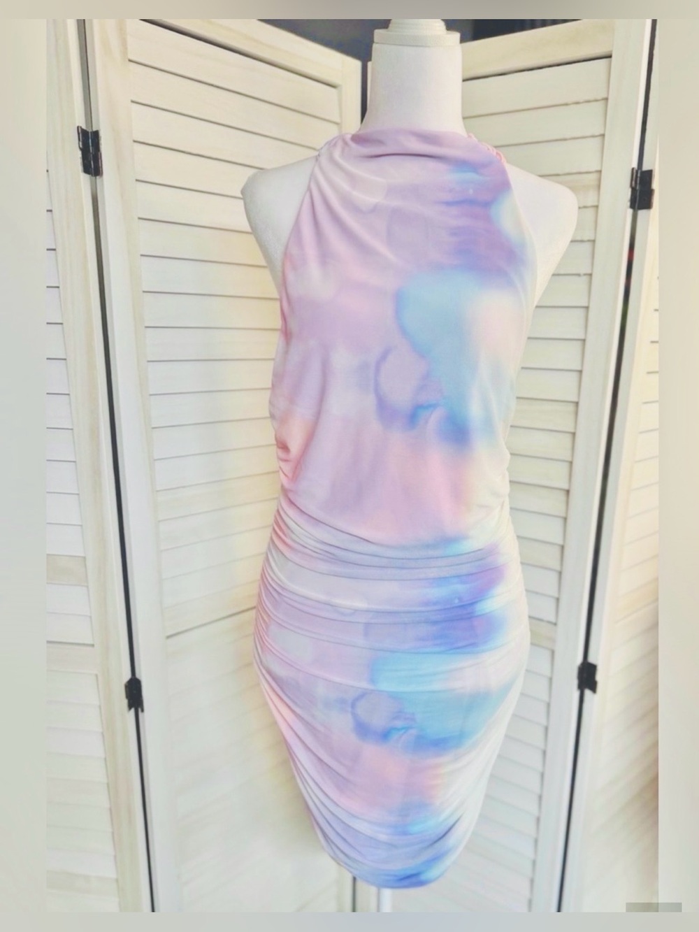 NWT ZARA TIE DYE Halter Ruched Tulle Bodycon Dress in Pastels SZ L SO BEAUTIFUL!
